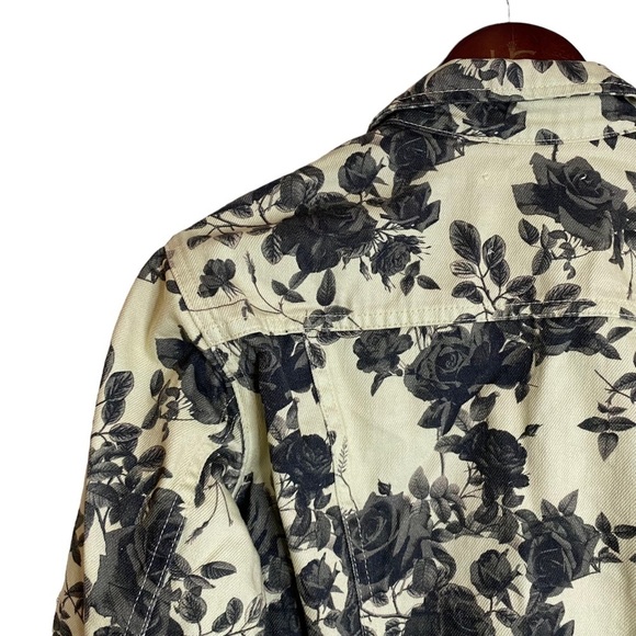 L'Agence Janice Black Rose Floral Print Cropped Denim Jean Trucker Jacket Small - Picture 9 of 16